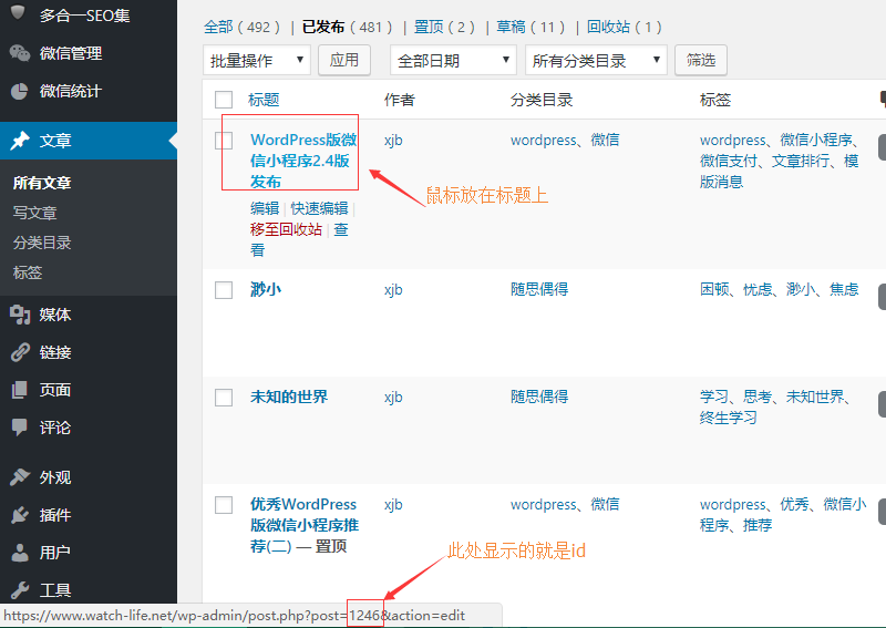wordpress管理后台查看文章id技巧